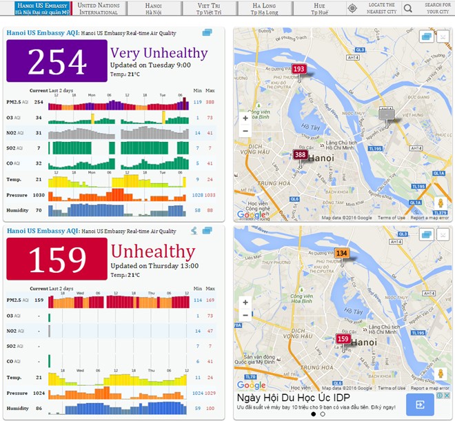 O nhiem khong khi o Ha Noi nguy hiem muc nao